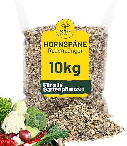 Breers Hornspäne Rasendünger 10kg Dünger für Gemüse, Balkon, Blumen, Natürlicher Stickstoffdünger und Gartendünger mit Langzeitwirkung