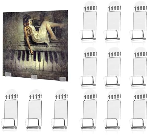 Vinyl Wall Mount, 12PCS Vinyl Record Wall Mount Display, No Drill Vinyls Wall Mounts Clear Acrylic Album Storage Hanger, Self-Adhesive Vinyls Holder Wall for Collection Magazine Home Office Decoration