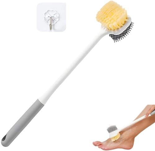 1PC Multifunctional Foot Brush with Long Handle, Foot Cleaner for Shower, Silicone Foot Scrubber for Shower, 2-in-1 Toe Gaps Cleaning Scrubber Long Brush, No Dead Corners Long Handled Foot File