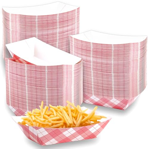 ausurme 100 PCS Paper Food Trays 2 lb Pink | Disposable Food Boats Heavy Duty Serving Boats Grease Resistant Nacho Trays Hot Dog Trays, for Nachos Fries Cheese Sauce