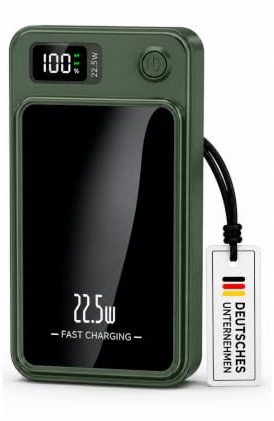Magnetische Powerbank 5000mAh Mini 22.5W PD Schnellladen mit LED Display – kompatibel mit Samsung, MagSafe, iPhone & Qi Smartphones, Wireless & USB-C – Tragbare Powerbank (Grün, 5.000 mAh)