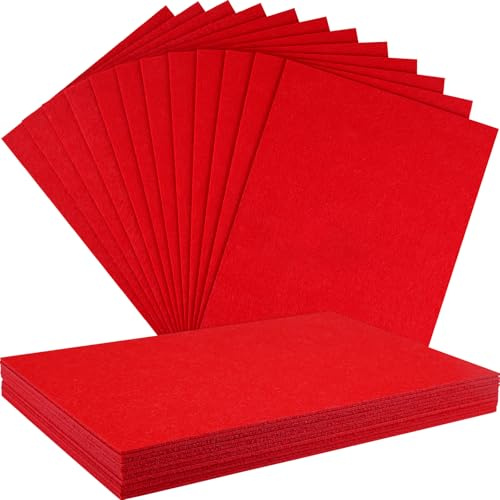NEBURORA 12 Stück 2 mm dicke steife Filzplatten zum Basteln(Rot) | Dicke Polyester-Filzplatten, Patchwork-Näh-Bastelzubehör, Party-Dekorationszubehör, geeignet für Graviermaschinen