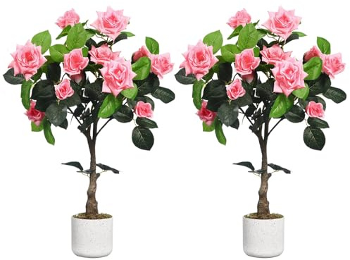 Virimolo Lot 2 Arbres Roses artificiels 75cm Pot déco Maison Jardin Balcon