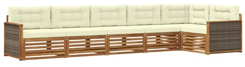 vidaXL Outdoor-Sofagarnitur mit Kissen 6 pcs Natur und Creme, Patio-Sofa, langlebige Gartensitzmöbel, modernes Lounge-Set für Komfort im Freien
