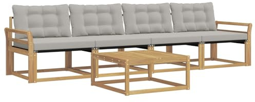 vidaXL Outdoor-Sofagarnitur 5 pcs Weiß und Hellgrau 79 x 79 x 37 cm, Garten, modernes Outdoor-Sofa, Lounge-Set für die Terrasse, stylisches Möbel, bequemes Sitzen