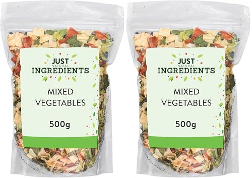 JustIngredients Essentials Mixed Vegetables 500g, Dried Veg Mix, Dehydrated, Long Shelf Life, Bulk Buy, Perfect for Roasting, Snacks & Cooking (Pack of 2)