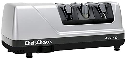 Chef'sChoice 130 Professional Electric Knife Sharpening Station for 20-Degree Straight and Serrated Knives Diamond Abrasives and Precision Angle Guides, 3-Stage, Silver