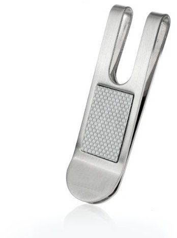 Herren Edelstahl Geldklammer - mit Karboneinlage in Weiss matt poliert - Money Clip - W006.10