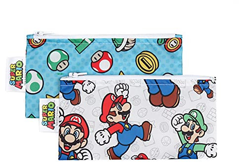 Bumkins Nintendo 2 Stück wiederverwendbar Snack Tasche, Mario Classic/Icons, Small