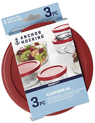 Anchor Hocking Ersatzdeckel für Glas-Lebensmittelaufbewahrung, 4 Tassen, rund, 3er-Set (auch kompatibel mit Pyrexglas Lebensmittelaufbewahrung)