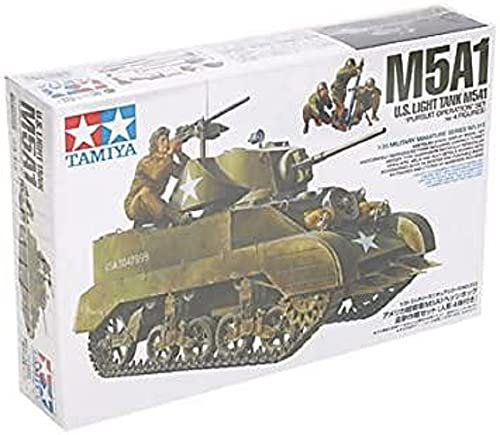 Tamiya 300035313 WWII US M5A1 Leicht Panzer - Tanque de la 2 Guerra Mundial en Miniatura con mortero y 4 Figuras (Escala 1:35)
