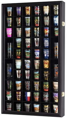 56 Verre à liqueur Shooter Vitrine support mural Armoire rack W/porte en verre – Finition noire