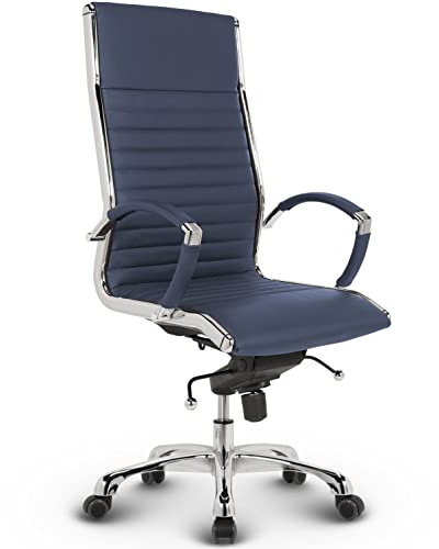 VERSEE Premium Echt-Leder Chefsessel Montreal in Blau - Ergonomischer Designstuhl für Büro und Home-Office - Sitzhöhe 46-54cm - Belastbar bis 150kg