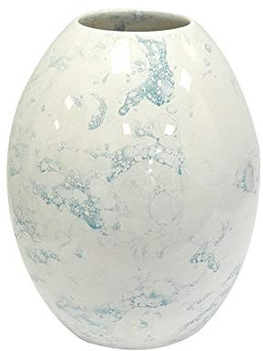 Moderne Deko Vase Blumenvase CLOUDS aus Keramik weiß/blau Höhe 27 cm Durchm. 23 cm