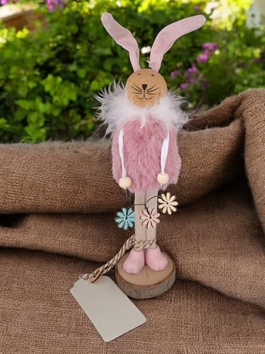 CleanPrince Osterhase Hase Figur rosa Kunstfell Deko 31 cm stehend