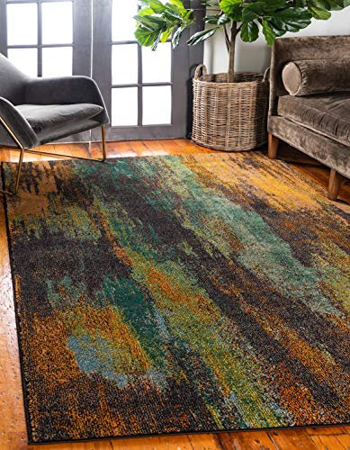 Unique Loom Jardin Collection Colorful, Vibrant, Abstract Watercolor Area Rug (6' 0 x 9' 0 Rectangular, Multi/ Orange)
