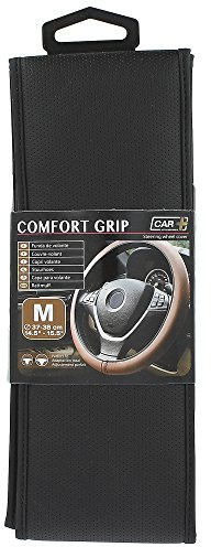 CAR+ Flat Steering Wheel Cover, Medium, Black with Black Micropierced Stitching