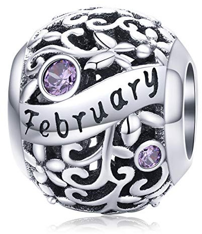 Lorrifal Februar February 925 Sterling Silber Original Geburtsstein Charms passend für Pandora Armbänder Geburtstag Geschenk für Frauen Mädchen Mutter Tochter