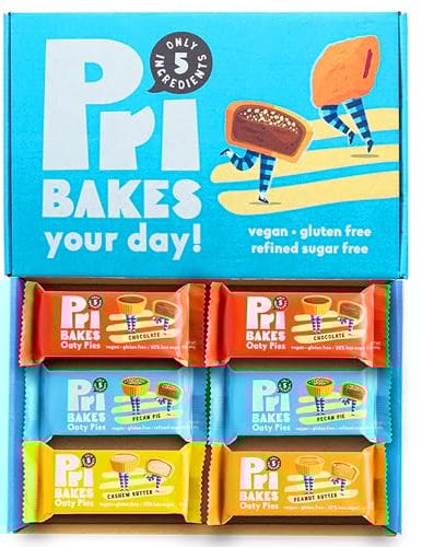 Gluten Free Snacks - Tasty & On-the-Go Oat-Based, Low Calorie, Protein Snacks for Adults - High Fibre, No Sugar, Low Fat Vegan Food with Natural Ingredients - 6-Pack Combo Oaty Pies by Pri Bakes