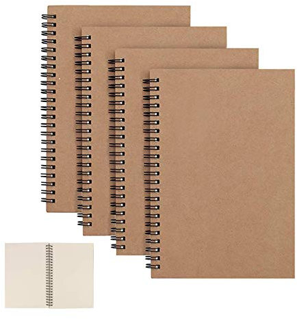 CYH 4 Stück Notizbuch, A5, mit Spiralbindung, Spiralbuch, 100 Seiten/50 leere Blätter, Zeichenheft, A5, Skizzenbuch, für Skizzen, Tagebuch, Notizen oder Planung