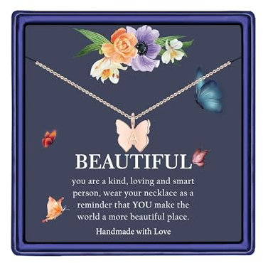 Hidepoo Collier ras du cou en forme de petit papillon pour femmes et filles – Collier ras du cou en or rose 14 carats avec lettre initiale A pour femmes et filles (A), Or rose, Non connu