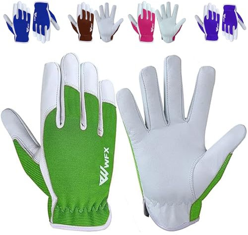 WFX Leder-Arbeitshandschuhe für Gartenarbeiten, atmungsaktiv, dornensicher, Handflächenbau, strapazierfähig, Gartenhandschuhe, Damen und Herren, Gripper Utility (grün, L)