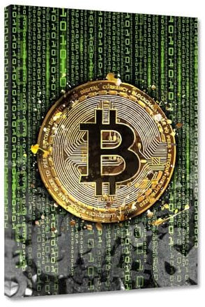 Hustling Sharks Bitcoin-Bilder als XXL Wandbild Binary Bitcoin - Premium Leinwandbild im Hochformat für Trader und Krypto-Fans (80 x 120cm)