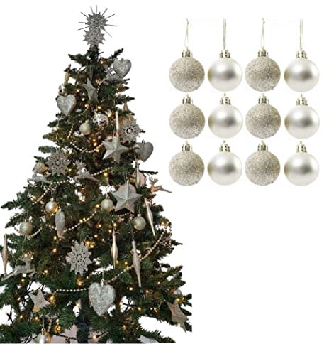 Simply Products Christmas Tree Decoration Baubles 3.8cm - Great Christmas Tree Hanging Ball Decorations, Matte & Glitter Baubles Pack of 12-3.8cm (Champagne (Gold) Matte & Glitter)