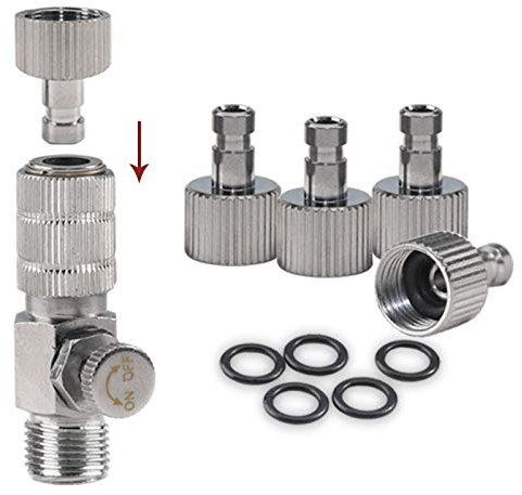 SAGUD Airbrush Adapter Schnellverschluss Verbindungsstück mit extra 4 Buchsen und extra 5 O-Ring-Set, 1/8 Zoll männlich - 1/8 Zoll weibliche Schlauchanschlüsse (verstellbar)
