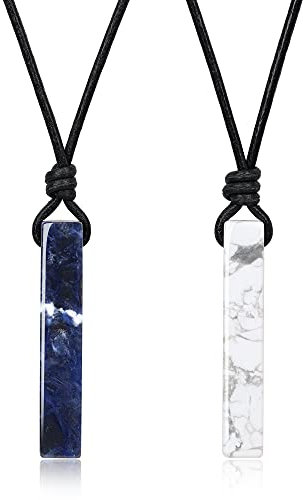 COAI Geschenkideen Lederkette Freundschaft Ketten mit Love Bar Anhänger aus Sodalith Howlith Ying Yang Glückskette