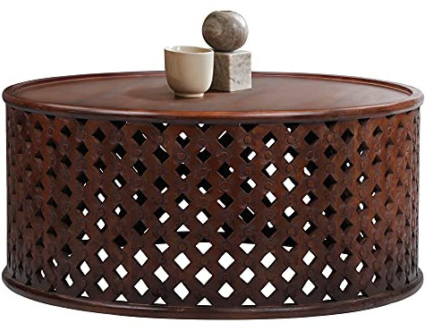 WOMO-DESIGN Couchtisch Sanaa Ø 100 x 45 cm rund, Natur, Unikat, handgefertigt aus Massivholz Mangoholz, Moderne Holzoptik, Vintage, Sofatisch Kaffeetisch Wohnzimmertisch Holztisch Beistelltisch Tisch