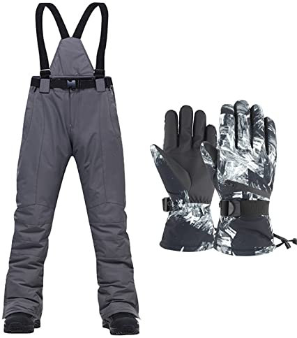 TDHLW Herren Snow Insulated Ski Latzhose, Herren Winter Warm Outdoor Mountain Winddicht Wasserdicht Schnee Snowboard Latzhose Cargohose,Grau,3XL