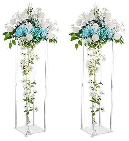 Inweder Acrylvasen Hochzeit Mittelstücke für Tische - 2 Stück Klare Säulen Blumenständer 100cm Blumenvasen für Mittelstücke Geometrische Vasen für Mittelstücke Hochzeit Geburtstag Wohnkultur