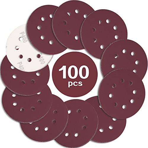 STEBRUAM 100 Stück Schleifpapier 125mm Klett 400 körnung,Profi 125 Schleifscheiben Rund 8 Loch für Exzenterschleifer