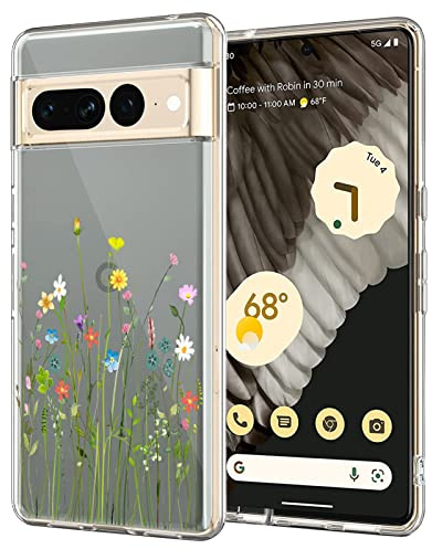 Unov Case Compatible with Pixel 7 Pro Case Clear with Pattern Slim Protective Soft TPU Bumper Embossed Flower Design 6.7 Inch (Flower Bouquet)