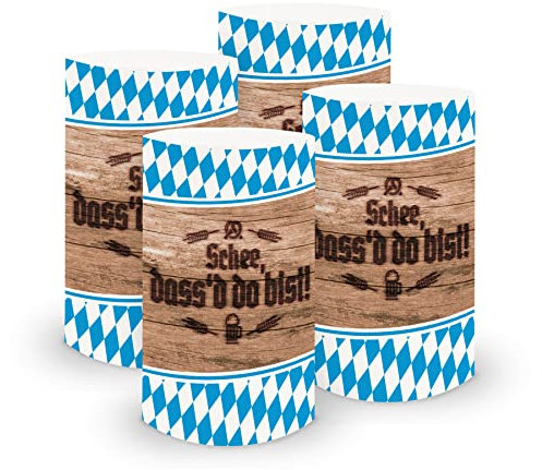 itenga 6X Windlicht Tischlicht aus Folie I Bayrisch Schee dassd do bist I 10cm I ideal als Tischdeko für bayrische Anlässe Oktoberfest, Mottoparty I geeignet für Teelichter oder LED-Kerzen