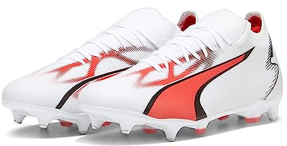 PUMA Men's Ultra Match Mxsg Soccer Shoe, Puma White Puma Black Fire Orchid, 42.5 EU