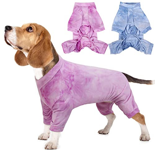 Hjumarayan Hunde Pyjama, Schlafanzug Hund OP Body Hund Stretch Body für Hund nach OP mit Beinen, Hundebody nach Kastration Rüde Hunde Body Operation Hündin, Lila L