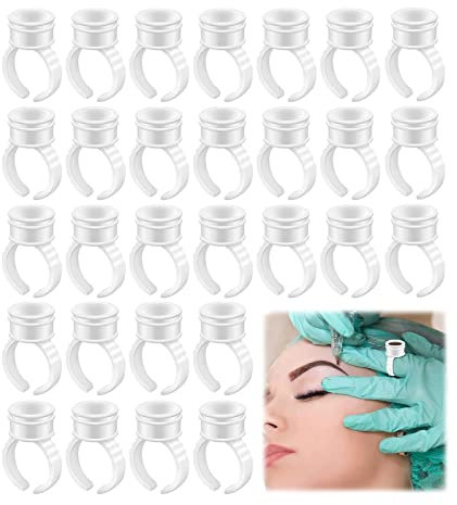 SJBAUTYO 100 PCS Colle Bagues pour Cils Extensions, Support de Colle de Cils Glue Anneaux Tatouage D'encre Anneaux Jetables
