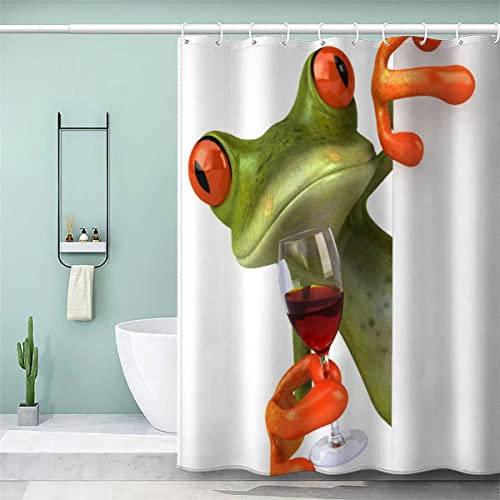 VASENA Rideau de Douche 180x180 Grenouille Mignonne Rideau de Douche Imprime en 3D Imperméable Anti Moule Animaux De Dessin Animé Rideaux de Bain Baignoire Opaque avec 12 Crochets