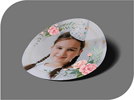 Personalisierbare Aufkleber für Hochzeit mit Ihrem Bild im Blumenrahmen, Aufkleber für Einladungen Hochzeit mit Ihrem Foto, Taufe, Verlobung, Kommunion, Geburtstag, Party (Modell 6)