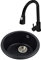 Fregadero De Piedra De Cuarzo Negro Fregadero De Cocina Redondo Fregadero De Barra con Grifo Fregadero De Montaje Bajo Accesorios De Piedra De Cuarzo Engrosado Incluidos (Color : Black, Size