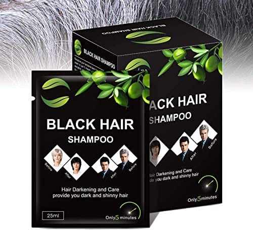 Champú Tinte para cabello negro - Coloración natural al instante, Ingredientes naturales, 5 minutos para oscurecer tu pelo y cubrir las canas, Apto para Hombre y Mujer - 10 sobres individuales 25ml