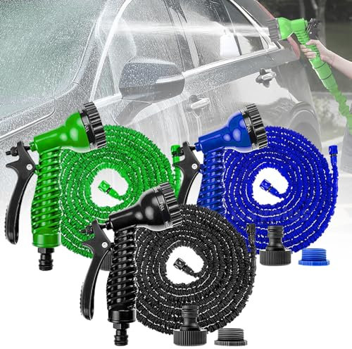 AUTOFU 75ft Black Expandable Garden Hose Pipe Expanding Water with 7 Watering Modes Spray Gun, Flexible Pipes, Anti-Leakage Non-Kink Lightweight Magic for Washing Cleaning