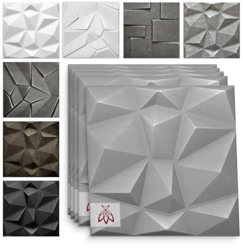 Eurodeco 3D Wandpaneele - 3D Wandverkleidung Paneele - Dekoren Deckenpaneele - Wanddeko Platten - Wandtattoos aus Polystyrol XPS Styropor - 50 x 50 cm, 3 mm Stärke, Diamant Grau, 32 Stück (8m²)