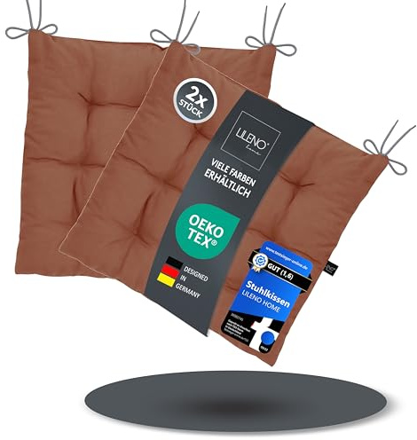 LILENO HOME 2er Set Stuhlkissen 09 Braun (40x40x6 cm) - Sitzkissen für | Garten, Küche oder Esszimmer - UV-beständige indoor u. outdoor Stuhlauflage als Stuhl-Kissen (Linda FUM)