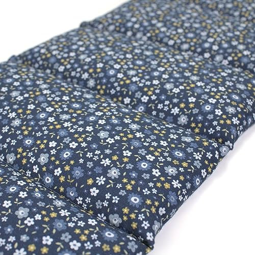 Coussin aux grains d'épeautre compartimenté en huit XXL - 75x20 cm - Tissu biologique fleurs bleues - Coussin bouillotte sèche - Compresse froide