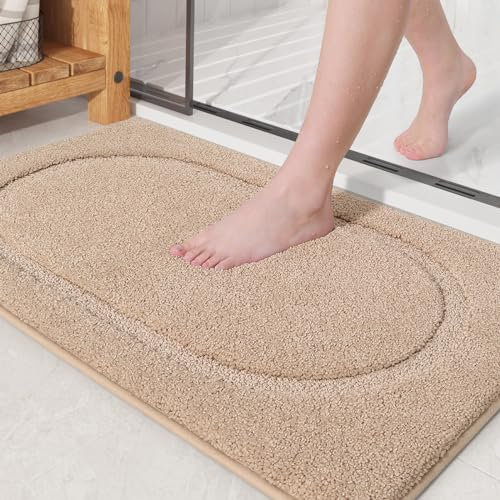 Color G Badematte rutschfest, Weiche Badezimmerteppich Maschinenwaschbar Badvorleger mit Wasserabsorbierenden, Mikrofaser Badteppich rutschfest Waschbar für Badezimmer - 40 x 60 cm, Beige