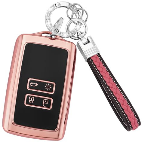 Koaudb Autoschlüssel Hülle Cover Passt für Clio Megane Koleos Kadjar Talisman Captur Espace Dacia Duster 4 Tasten Schlüsseletui TPU Schlüsselhülle mit Schlüsselanhänger-Lanyard (CL-Rnl-P)