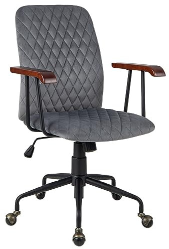 COSTWAY Velvet Office Chair, Ergonomic Swivel Computer Desk Chair with Rubber Wood Armrests, Adjustable Rolling Rocking Executive Task Chairs Tufted Leisure Seat for Home Office Bedroom (Grey)